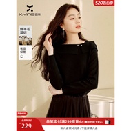Chanel Black Knitwear Women's Top 2025 Winter New Style Unique Design Feeling Chic One-Shoulder Lape