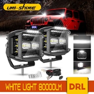New 5Inch Super Bright Side Shooter LED Driving Light 80000LM White &amp; Amber Shooter Light free Wire Kit for Car 4x4 Offroad Truck Pickup 12V 24V