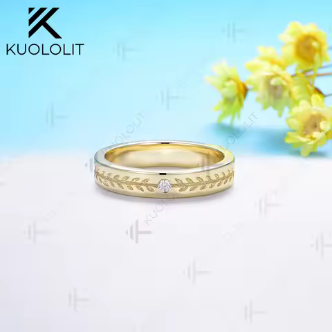 Kuololit 0.03CT Lab Grown Diamond Band for Women Solid 18K 14K 10K Gold D VS1 Diamond Wedding Ring f