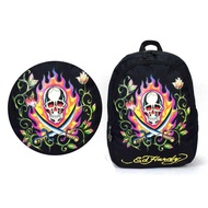Can Install Medium Size Ed hardy Flame Skull Backpack Double Shoulder Bag Trendy School *