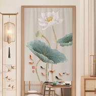 Chinese Style Lotus Door Curtain Fabric Curtain Bedroom Toilet Door-to-Door Solution Hanging Curtain