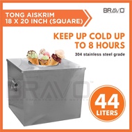 Tong Aiskrim Murah Empat Segi Ice Cream Container Square Stainless Steel 44litre