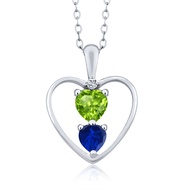 Gem Stone King 925 Sterling Silver Green Peridot Blue Created Sapphire and White Topaz Pendant Neckl