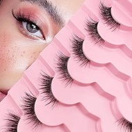 7P-CZ-A02 Clear Band Half Eyelashes, Cat Eye, 15 mm Short Cat Eye Artificial Eyelashes, Natural Look