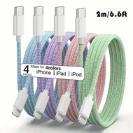 [MFi Certified]1pc/4pcs 2m/6.6ft/78.74in Super Long Charger Cable MultiColor USB C To Lightning Nylo