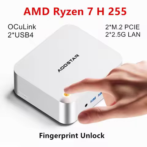 Aoostar MACO Mini PC Gamer AMD Ryzen 7 H 255 Fingerprint OCuLink 2*USB4 2*NVMe 2*2.5G LAN Windows 11