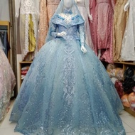 gaun pengantin modern barbie mewah baby blue wedding dress muslimah mo