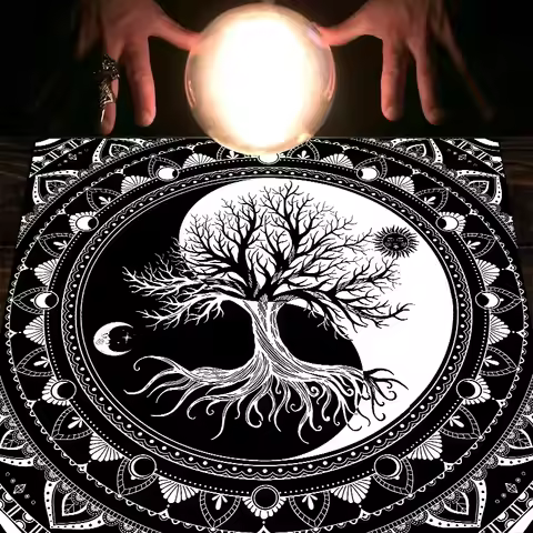 Tarot Cloth Tree Of Life Yin Yang Moon Sun Velvet Cloth Fortune Telling Board Game Mat Polyester Pri