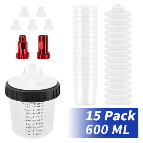 15Pcs Spray Gun Paint Mixing Cup H/O Type Quick Cup Spray Gun Tank 600ML Disposable Paint Cup with M