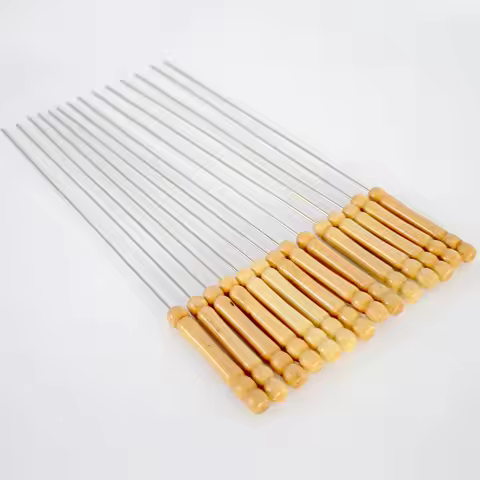 50PCS Long Wood Handle BBQ Skewer 35cm Kebab Barbecue Grill Sticks Stainless Steel Outdoors Grill Ne
