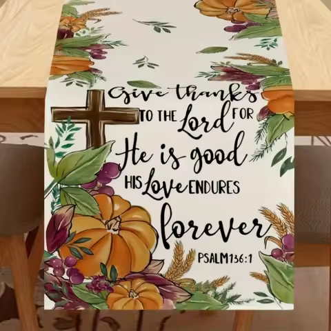 1pc Autumn Harvest Table Runner - Thanksgiving Table Decor | Autumnal Theme | Durable Table Runner
