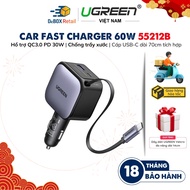 UGREEN 55212B 60W car charger set | Integrated 70cm USB-C cable | Multi-mode safety protection |