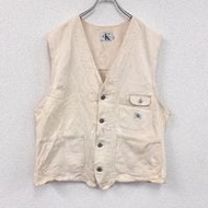 90年代Calvin Klein白色牛仔工裝背心，復古米色，XL碼