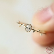 Korea Exquisite Inlaid Zircon Twigs Small Leaves Ring 925 Sterling Silver 14K Gold Plated Ring for W