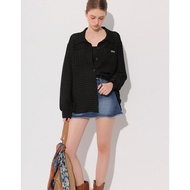 AIR SPACE Wavy Textured Oversized Sheer Shirt with AIR SPACE Logo Embroidered