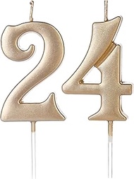 Champagne Gold 42nd & 24th Number Birthday Candles for Cake Topper, Number 42 24 Glitter Premium Can