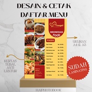 Design & Print Custom Cafe Food Drink Menu List size A3 A4 ALREADY Laminating