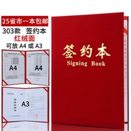 Red Velvet Leather Surface File Folder Leather Business Signing Book Contract Cover Document Folder 