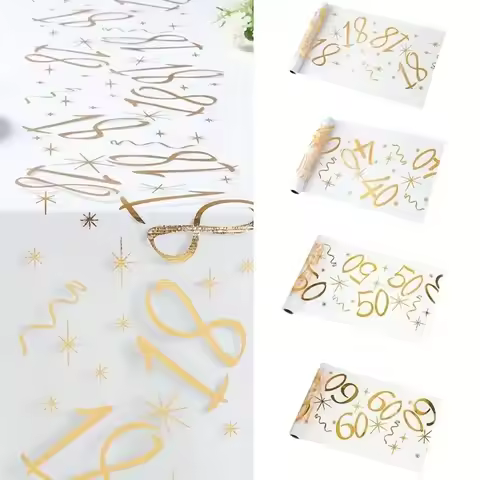 10PCS Golden Foil Metallic Birthday Table Runner,28X275CM Sheer Mesh Dining Table Decoration For 18T