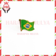 Brazil Flag Pin Brass Metal Material Brazil Flag Brooch Pin - Harapan Mulya