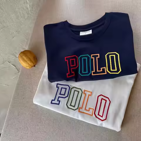 Kid Pure Cotton T-shirt Summer New Letter Round Neck Base Shirt Kids Short Sleeve 0-6year Boys Girls