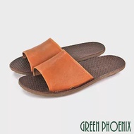 【GREEN PHOENIX】女 拖鞋 日系 寬版 全真皮 室內 室外 平底 台灣製 EU36 橙色