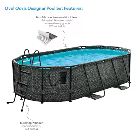 Oval Above Ground Swimming Pool with Filter Pump Ladder Type D Cartridge 13ft11in x 8ft2in x 39.5in,