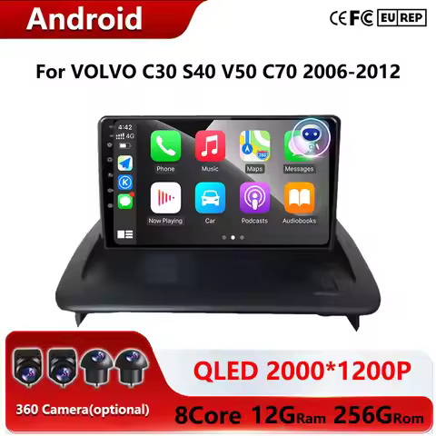 WIFI+4G 360 Camera Android 16 Carplay Auto Car Radio Multimedia Player For VOLVO C30 S40 V50 C70 200