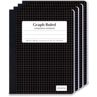 ONAVIA Graph Composition Notebook 4 Pack, 4x4 Grid, 200 Pages, Black | 100 ct, 9.75 x 7.5 in, Grid P