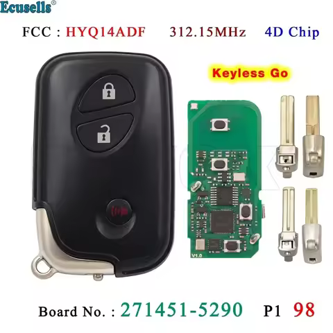 Ecusells 3 Buttons Smart Keyless Go Remote Key 312.15MHz 4D Chip for Lexus CT200H HYQ14ADF 271451-52