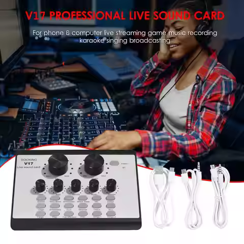 V17 Live Sound Card BT Mini Sound Mixer Multifunctional Voice Change Audio Mixer Electronic Music Ac