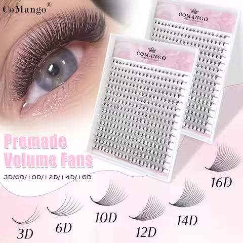 CoMango 300PCS Premade Volume Fans 3D/6D/10D/12D/14D/16D 0.05/0.07mm Soft Light Weight Wispy Eyelash