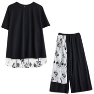 XITAO Print Patchwork Loose Sets Temperament Two-piece Short Sleeve O-neck Wide Leg Pants Arrival Al