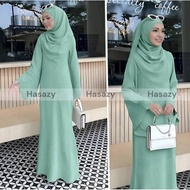 Dress Maya with Shawl BF-Friendly dengan Zip Depan - Jubah Ironless - Baju Muslimah Moden & Selesa u