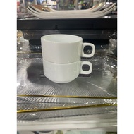 Ck white ceramic tea and coffee cups with handles, 200ml capacity, safe for restaurant families