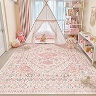 zesthome 8x10 Area Rugs for Girls Bedroom, Non-Slip Backing Washable Rugs, Vintage Large Pink Rug, S