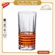 Long Drink Cocktail Glass 350ml - Highball Glass with Straight Stripes and Diamond Bottom