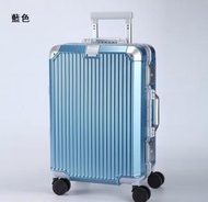 全城熱賣 - 豎紋鋁框鏡面行李箱(藍色-28吋)