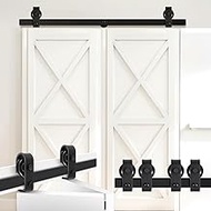 Tandefio Bi Folding Sliding Barn Door Hardware Track Kit Bifold Door Hardware Heavy Duty Top Mounted Black Roller, Door Not Included (40'' for 2 Door)