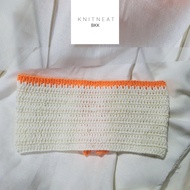 knitneatbkk-BKN002 Neon orange w/ offwhite bikini บิกินี ถักมือ ไหมพรม สีส้มนีออน เเละ ขาว ขนาด 32"-