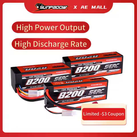 SUNPADOW 8200mAh 2S 3S 4S 7.4V 11.1V 14.8V Lipo Battery EC5 Plug 100C for RC Car Plane DJI Truck Tan