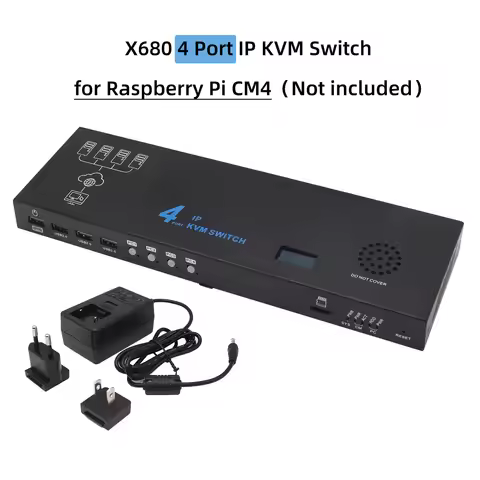 Geekworm X680 4 Port IP KVM Switch for Raspberry Pi CM4 Open-source KVM Over IP, Support PiKVM V3