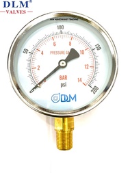 BRAND DLM  4" ( O/D ) x 3/8" x 200PSI PRESSURE GAUGE