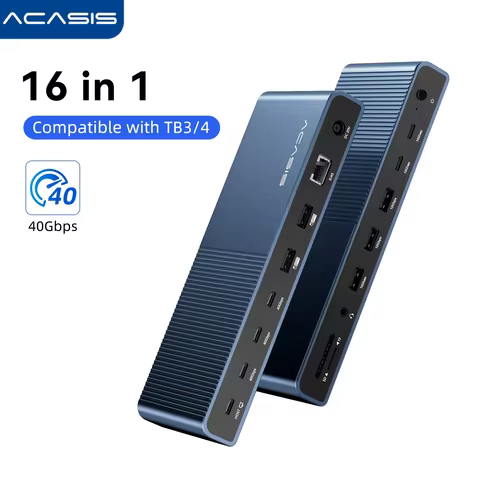 Acasis 40Gbps 16 in 1 USB-C Docking Station Compatible with TB3/4 2 Displays Extended TF/SD 3.0 RJ45