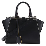 Pre-owned FENDI Petite Troisur handbag, 2-way shoulder bag, 8BH333, made in Italy from black leather