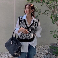 Knitted Sweater Sleeveless Fall Fashion Zebra Print
