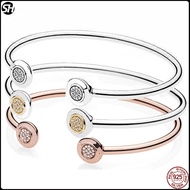 Original Rose Gold Silver Signature With Crystal Open Bangle Fit Pandora Bracelet 925 Sterling Silver Bead Charm Bracelet DIY Europe Jewelry