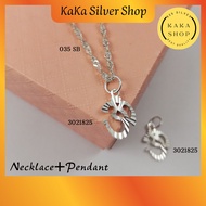 Original 925 Silver Necklace Chain + OM Cutting Pendant (3021825) | Rantai Leher + Loket OM Perak 92