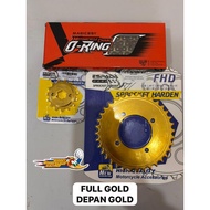 COMBO SPROCKET 415 GOLD & BLACK FULL RANTAI ORING 132L LC135 Y15ZR Y16ZR RXZ 4LUBANG