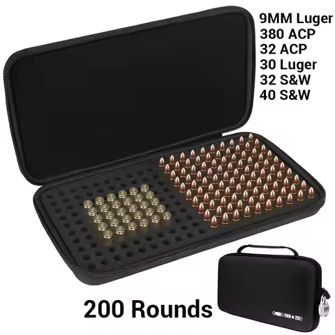 200 Rounds Tactical Ammo Pouch 9mm Bullet Case Lockable Ammo Storage Box for 9MM Luger/380 ACP/32 AC